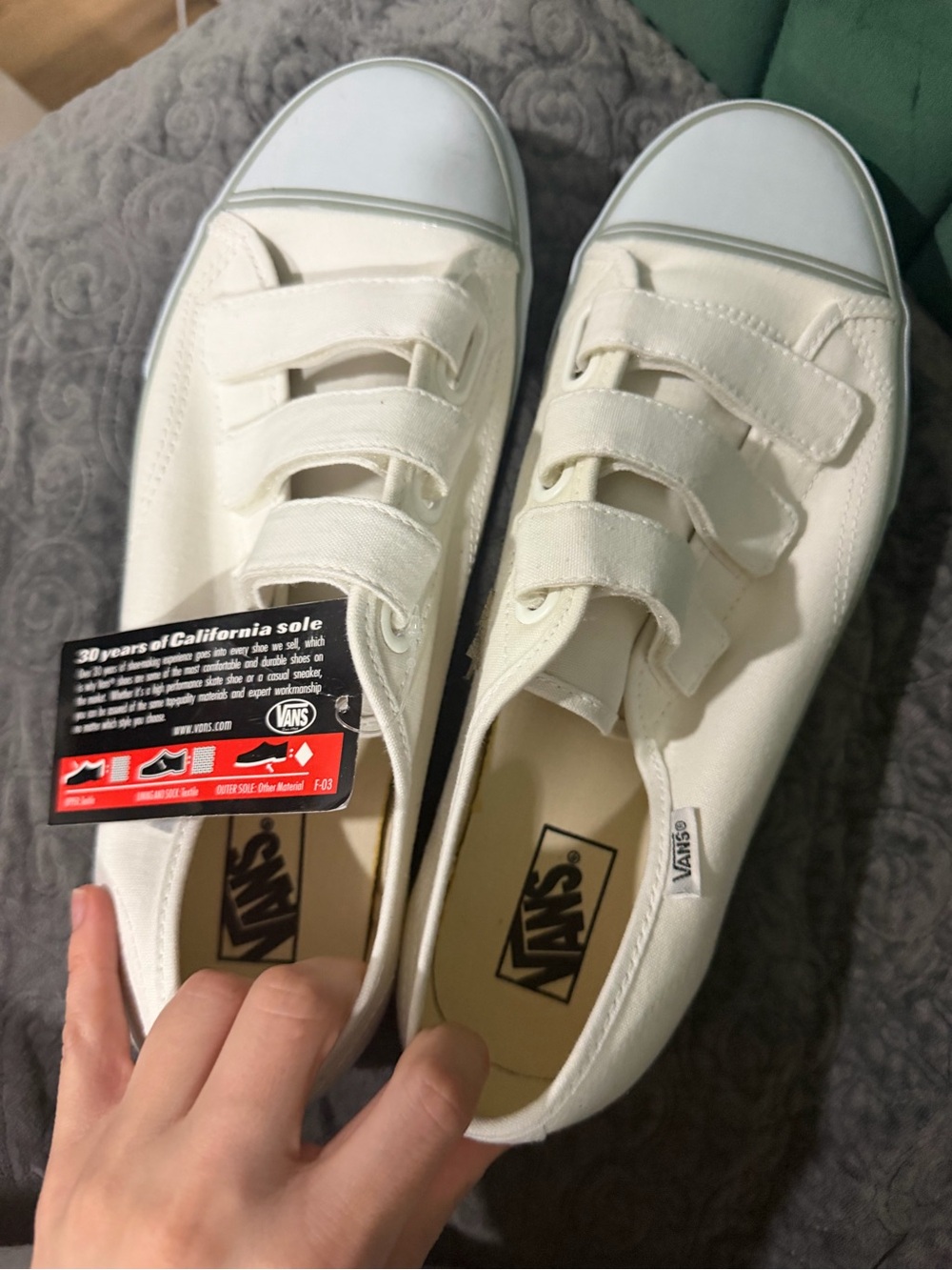 Vans Cream Canvas Velcro Low-Top Sneakers